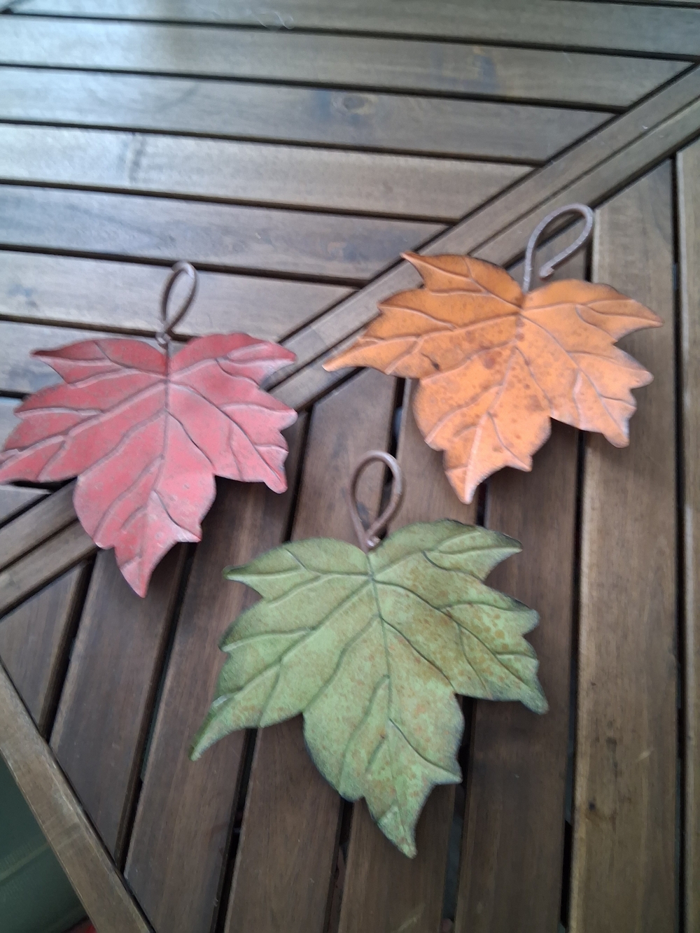 Decorative Metal Maple Leaf Wall Hanging Set - Red, Orange, Green